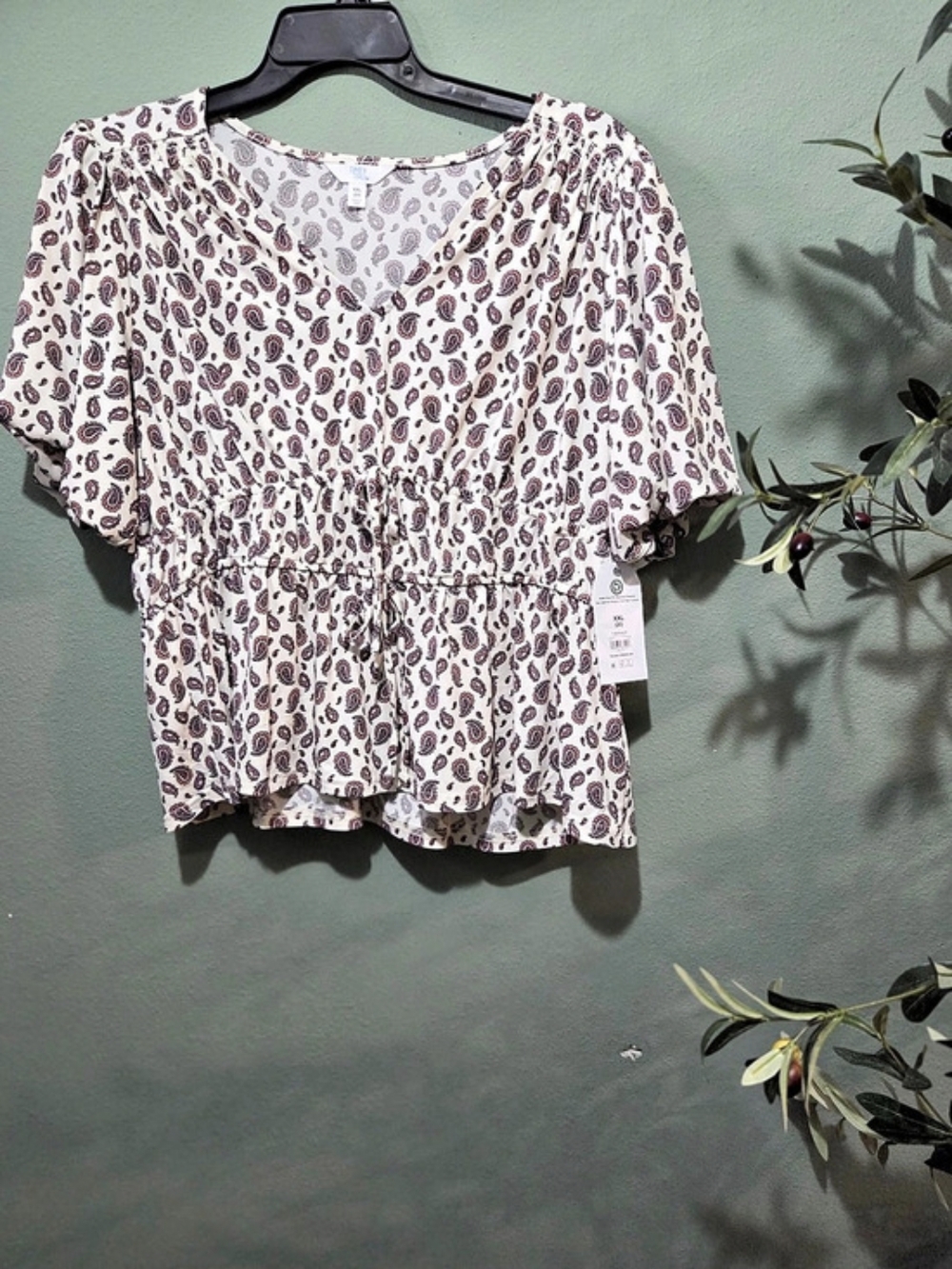 Time and Tru Paisley Blouse in White & Pink Size XXL (20) NWT